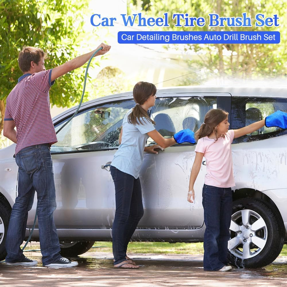 15Pcs Car Cleaning Kit Interior Detailing Kit, Blue Drill Brush Attachments for Cleaning