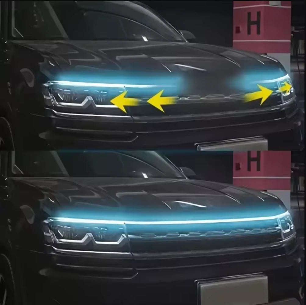 1Pc Dynamic Meteor Led Car Hood Lights Strip Universal Engine Hood Guide Decorative Light Bar Auto Headlights Car Running Light