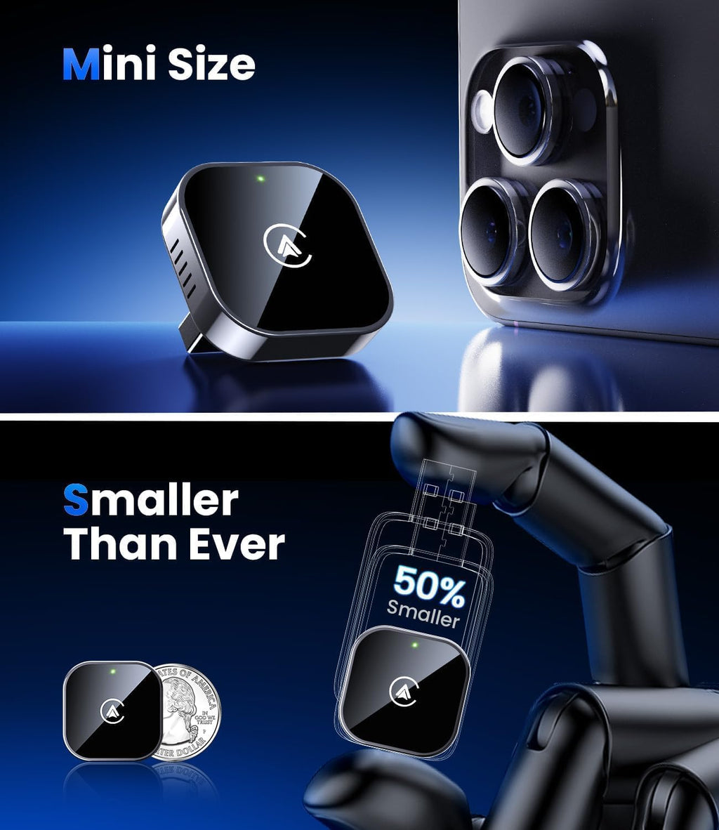 2 in 1 Wireless Carplay and Android Auto Adapter, Easy Setup Plug and Play, Fast Seamless Use Supports 1000+ Car'S with Built-In Wired Car Play/Android Auto, Compact Sleek Design Car Adapter