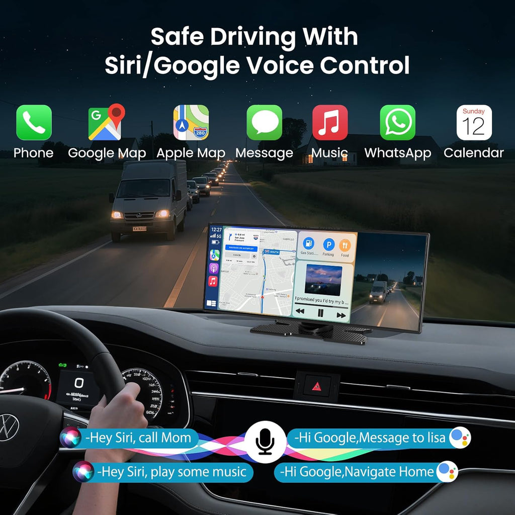 Ultimate 11.5 Inch Wireless CarPlay Screen - HD Touchscreen with 4K Dash Cam, 1080P Backup Camera, Navigation, Bluetooth, Voice Control & More for All Vehicles