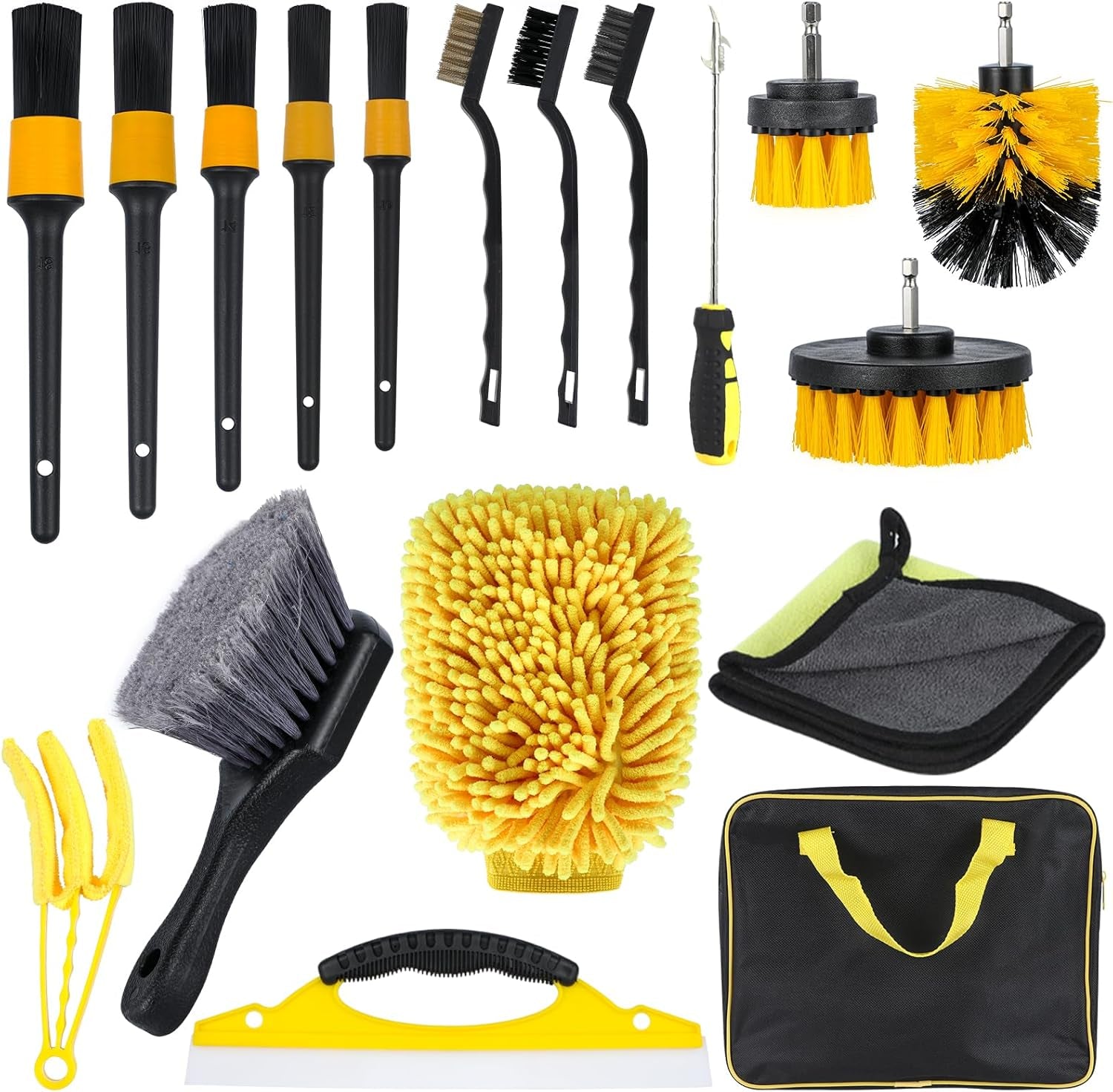 18Pcs Car Cleaning Kit Interior,Car Detailing Brush, Car Wash Kit Car Cleaning Kit Interior Detailing Kit for Car Wash Brush Kit Interior Exterior Wheels, Yellow