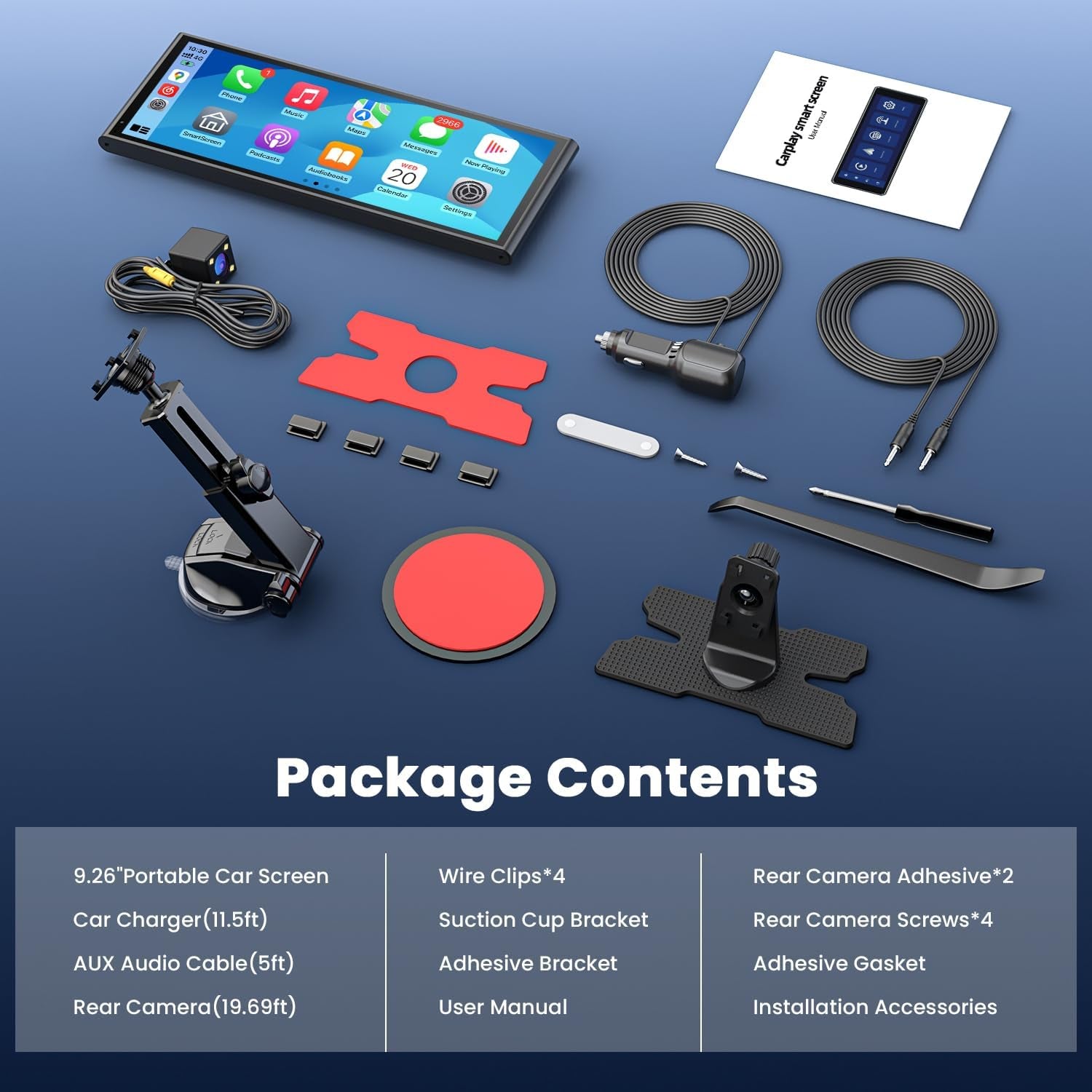 9.26" Wireless Portable Car Play Screen for Apple Carplay & Android Auto, OTA Updates, Backup Camera, Mirror Link, 5.0 Bluetooth, Voice Control, GPS Navigation, FM