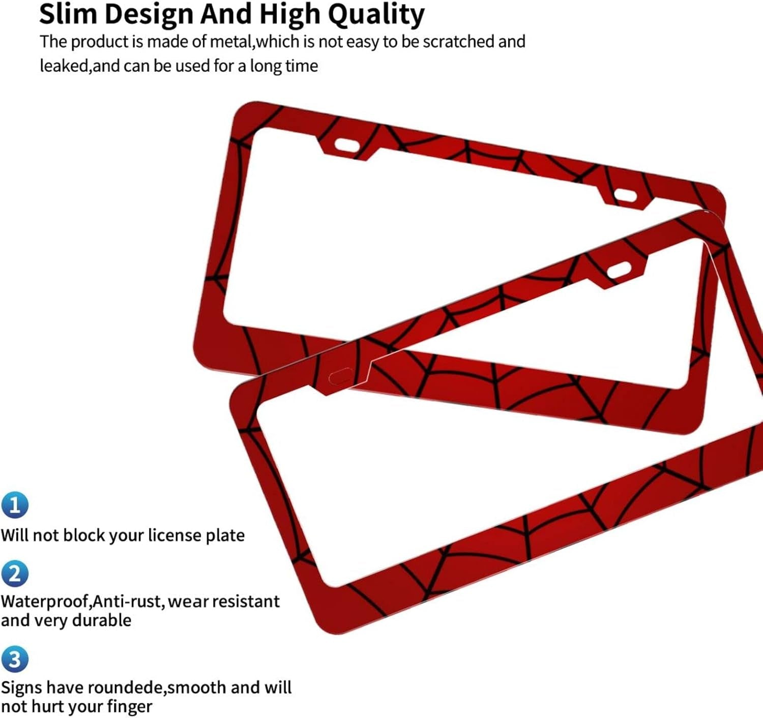 Red Spider Web License Plate Frames Cute Car Accessories for Us Canada Standard Women Men 2 Pack 2 Holes with Black Screw Caps