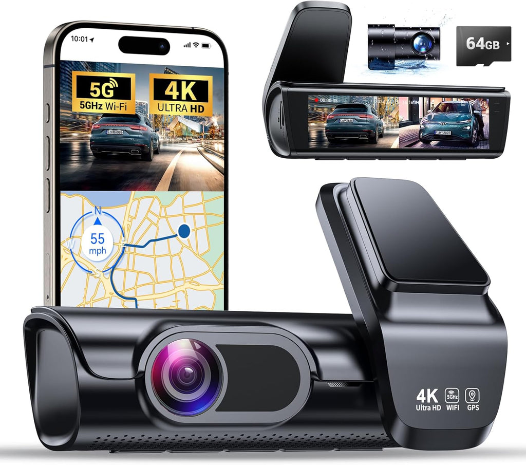 K600 4K Dual Dash Cam with 3.59" IPS Screen, Built-In GPS, 5G WiFi, UHD Night Vision, 170° Wide Angle, HDR, 24H Parking Mode & Free 64G SD Card