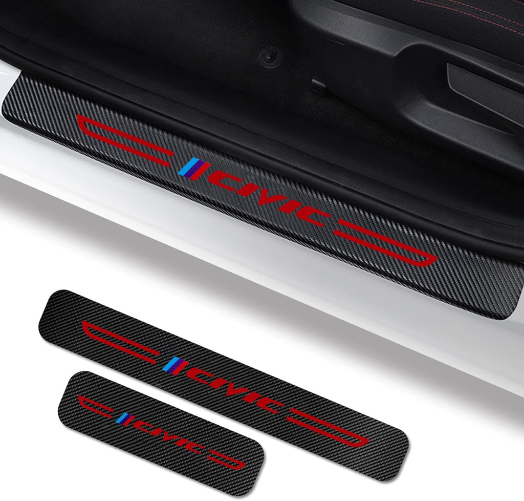 Door Sill Protector Compatible Fit Honda Civic Accessories, Door Sill Guard Decoration Door Sill Scuff Plate Sticker (Red&Black)