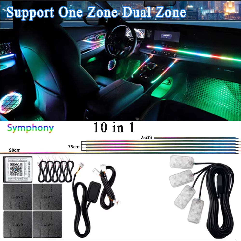 14/18 in 1 Led Acrylic Car Ambient Light RGB 64 213 Color Symphony Acrylic APP Streamer Atmosphere Lamp Kit One Zone Dual Zone
