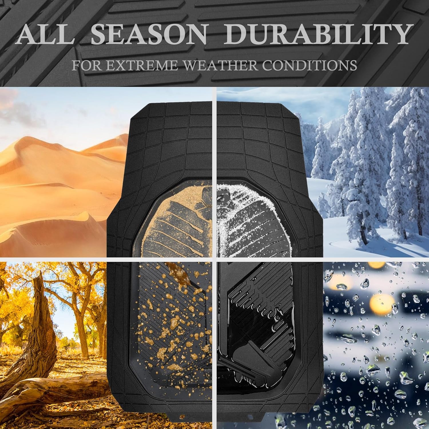 Heavy Duty Rubber Car Mats, Deep-Dish Odorless Car Floor Mats All Weather, Universal Trim-To-Fit for Suvs Trucks Sedans, Waterproof Anti-Slip, 3 Pieces V12 Black