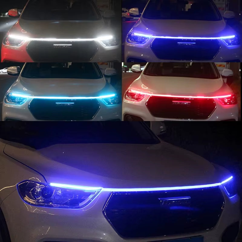 150Cm LED Daytime Running Light Scan Starting Car Hood Decorative Lights DRL Auto Engine Hood Guide Decorative Ambient Lamp 12V