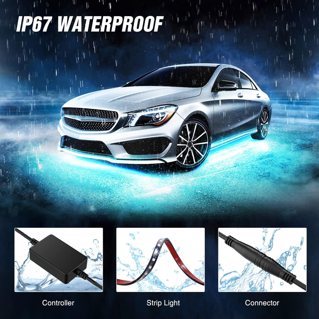 4Pcs Car Underglow Neon Accent Strip Lights 252 Leds RGB 8 Color Sound Active Function Music Mode with Wireless Remote Control Underbody Light Strips for Cars Van SUV Truck