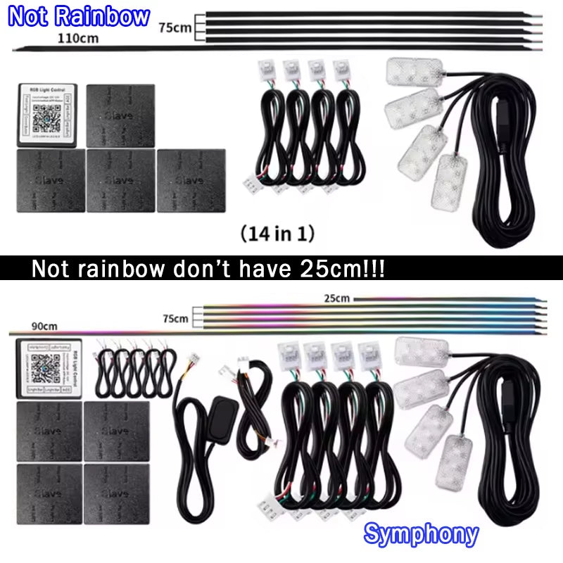 6/10/14/18 in 1 Led Car Ambient Lights RGB 213 64 Color Acrylic Strips Symphony Streamer Interior Rainbow Atmosphere Lamp Kit