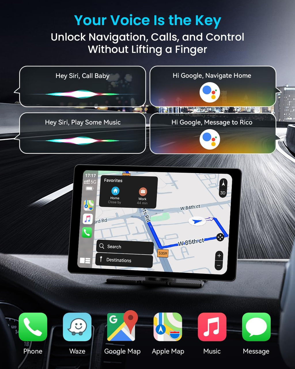 11" Ultra-Slim Wireless Apple CarPlay & Android Auto Car Stereo - 4K Dash Cam, 1080P Backup Camera, GPS, Mirror Link & Voice Control