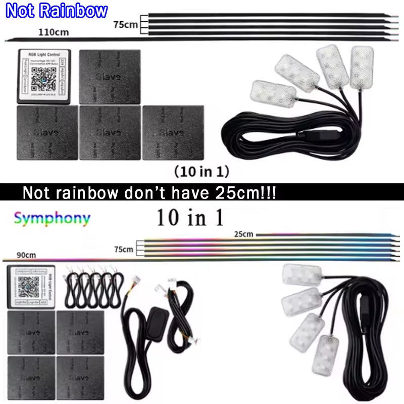 6/10/14/18 in 1 Led Car Ambient Lights RGB 213 64 Color Acrylic Strips Symphony Streamer Interior Rainbow Atmosphere Lamp Kit