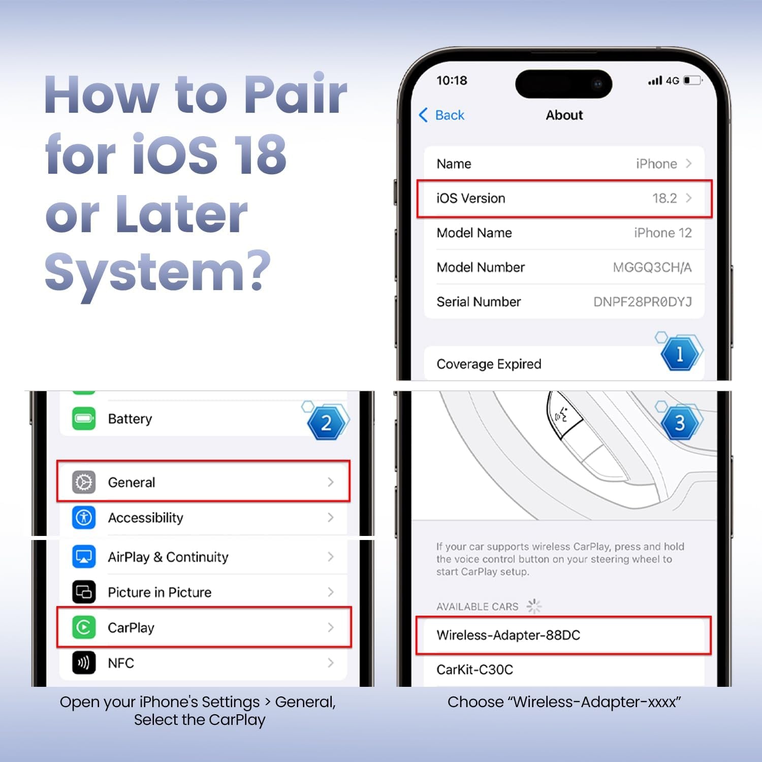 2025 Mini Wireless Carplay Adapter for Iphone & Android Auto, Easy to Use Bluetooth Dongle with Fast Stable Connection, Converts Wired to Wireless Car Play Adapter, for 2016+ Vehicles with USB-A/C