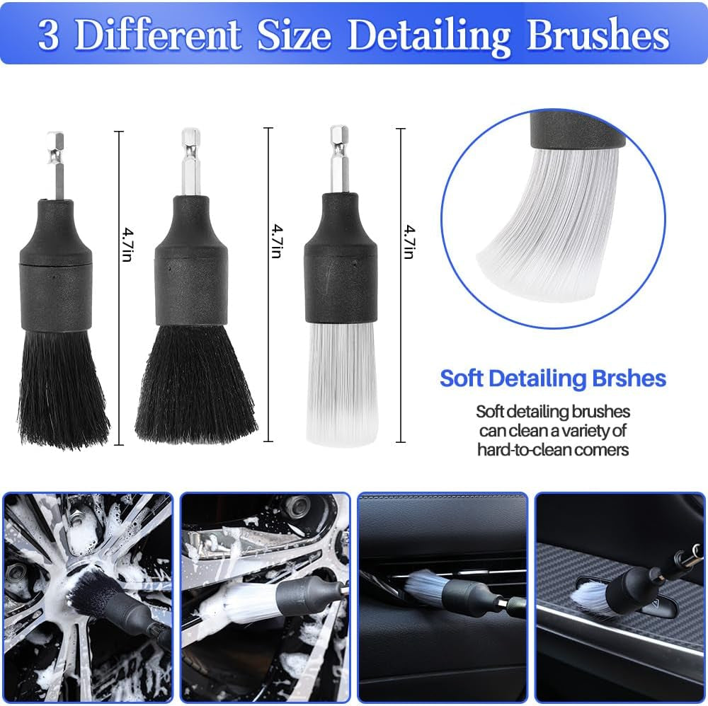 15Pcs Car Cleaning Kit Interior Detailing Kit, Blue Drill Brush Attachments for Cleaning