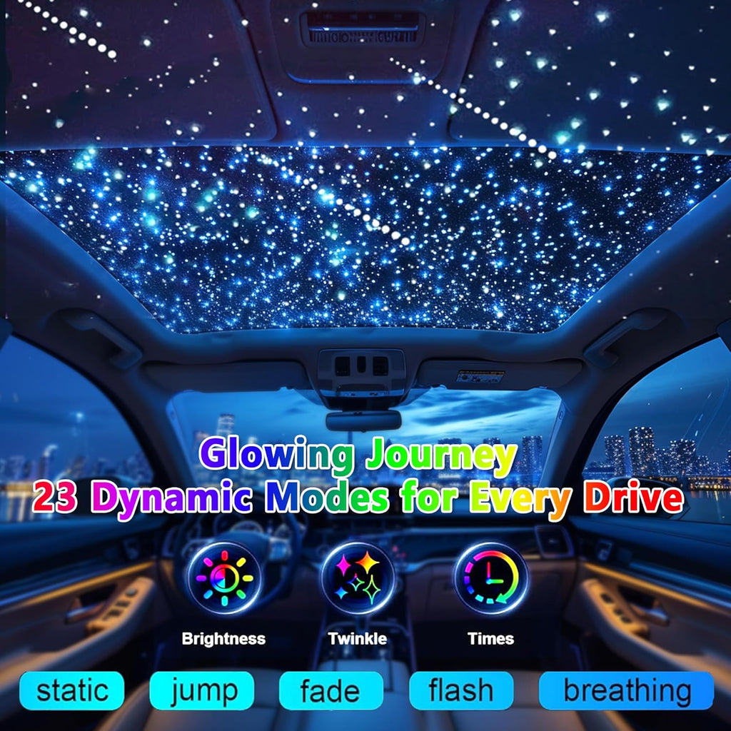 Luxury Starlight Headliner Kit 1000 Piece 32W Twinkle & Meteor Dual-Engine 200 Shooting Stars RGBW Fiber Optic Lights Music Sync Modes - Headliner Kit for Truck SUV Jeep Sunroofs, Curved Ceiling