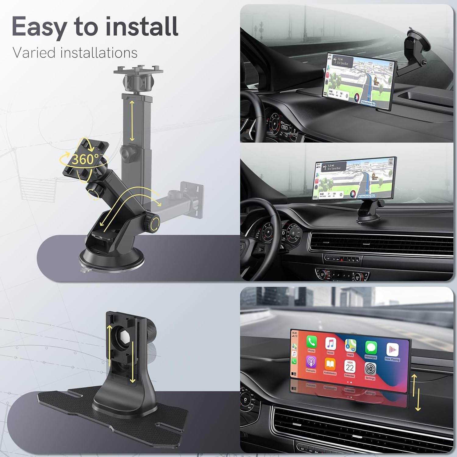 11.26” Portable Carplay Screen for Car,Car Stereo with Apple Carplay & Android Auto,Incell Touch Screen,4K Dash Cam,1080P Backup Camera,Mirror Link, Voice Control, Bluetooth 5.3,GPS,FM