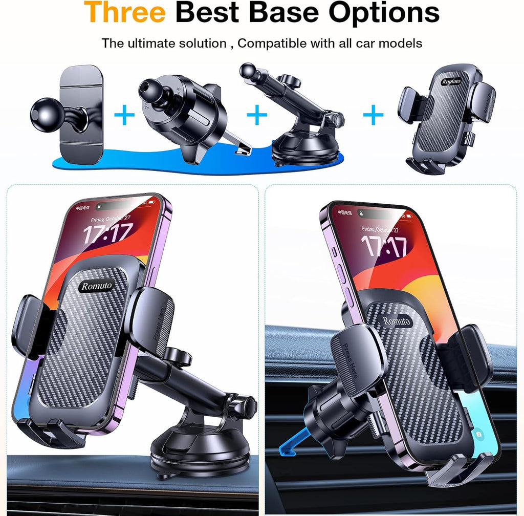 Phone Holders for Your Car Phone Holder Mount【Super Suction】 Cell Phone Mount for Car Accessories for Women Men Dashboard/Windshield/Vent Truck Stand for Iphone 17 16 Garmin GPS Vehicle Mounts