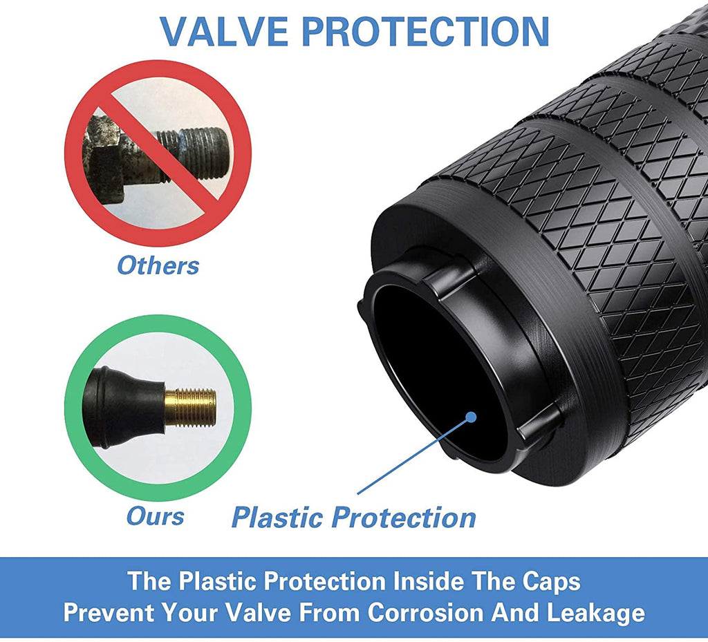 Tire Valve Stem Caps, Black, 4 Pcs/Pack, Anodized Aluminum Tire Valve Cap Set, Corrosion Resistant, Universal Stem Covers for Cars Trucks Motorcycles Suvs and Bikes