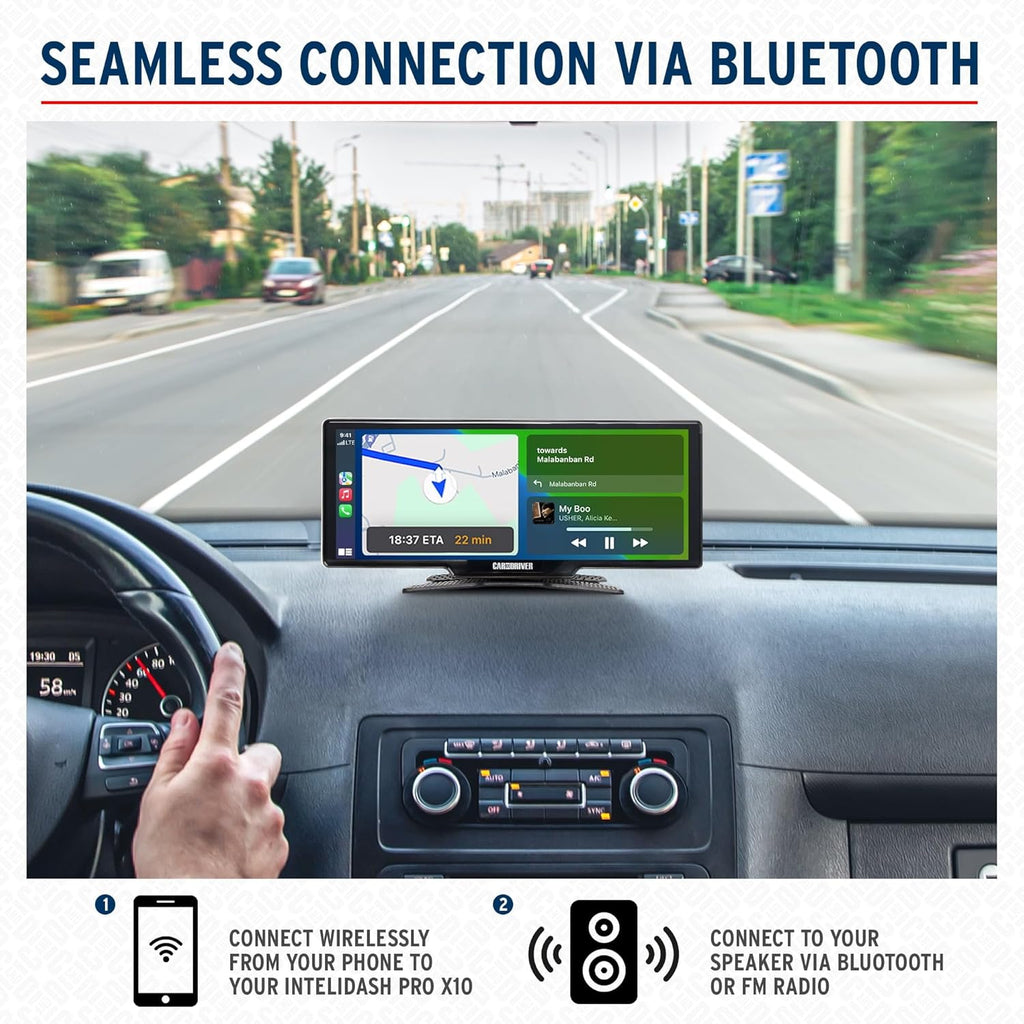 Upgrade Your Drive:  Intellidash Pro X10 - 10” Wireless Apple Carplay & Android Auto Touch Screen with GPS, Voice Control, and Backup Camera Compatibility