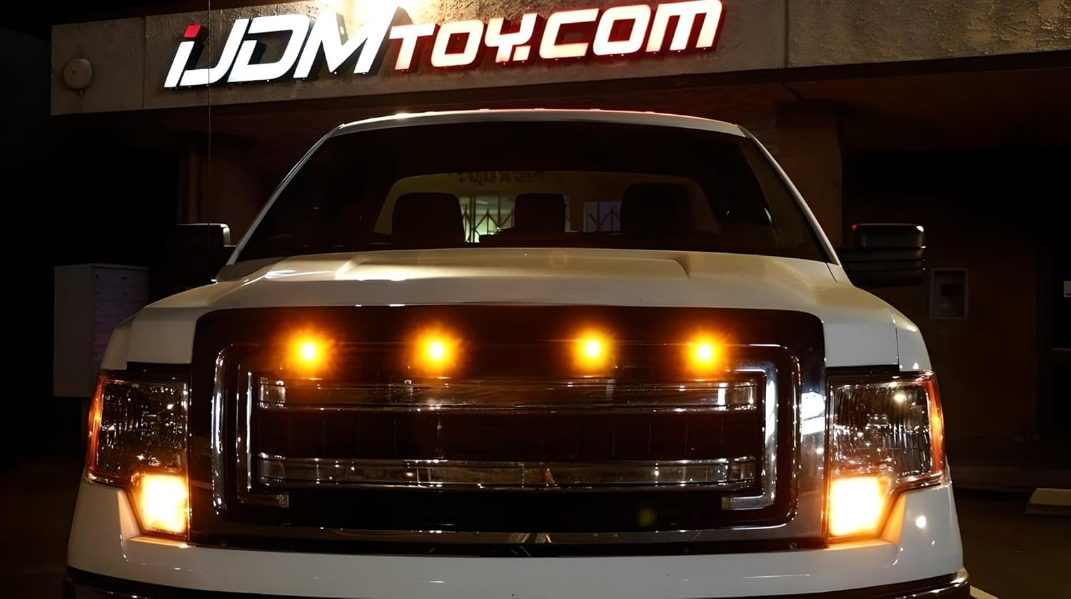4Pc Set Custom Retrofit Amber Yellow Front Grille Mesh Mount LED Lighting Kit Compatible with Trucks Suvs