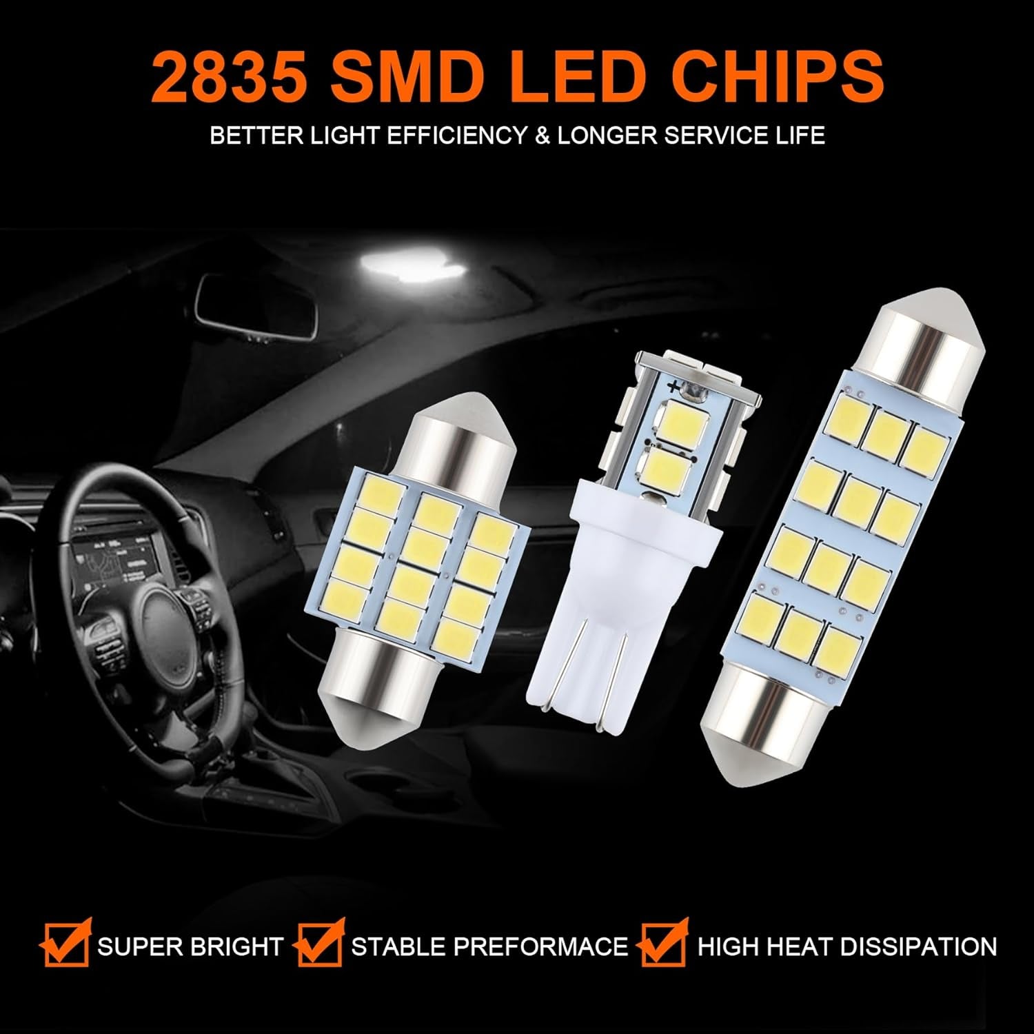 24 Pieces Dome Light LED Car Interior Bulb Kit Set 194 T10 DE3175 578 31Mm 42Mm Bulbs Interior Replacement Lights for Car Map License Plate Door Side Marker Cornering Trunk Light - White