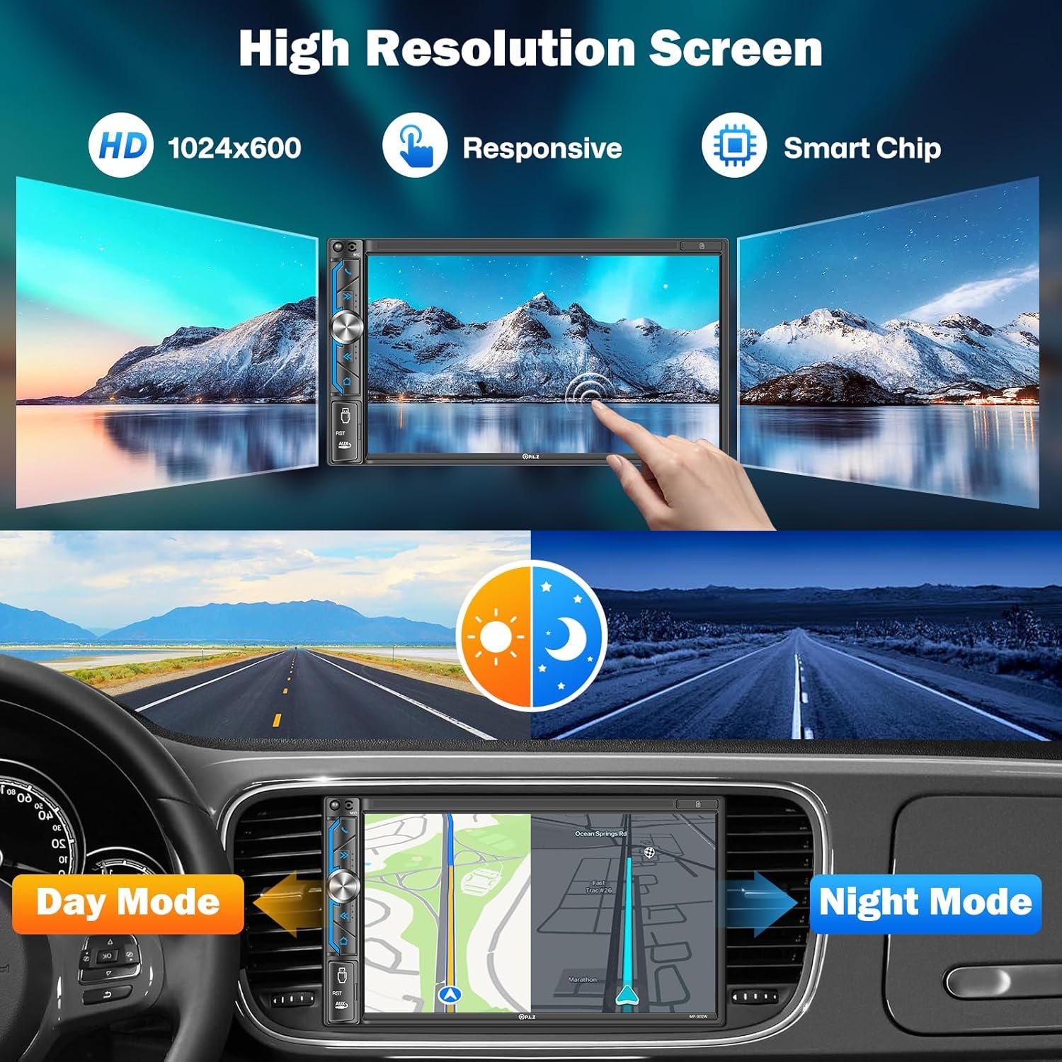 7" Wireless Double Din Car Stereo Apple Carplay Radio Screen for Car Audio Receivers, Bluetooth 5.3 Car Play Android Auto Touchscreen, 240W 4.2 CHN 2 Subwoofers Outputs, Backup Camera, SWC, FM/AM