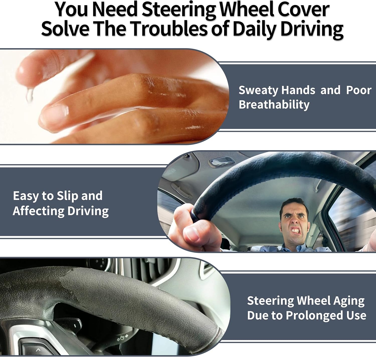 Car Steering Wheel Cover for Men and Women Microfiber Leather Universal Fit 14 1/2-15 Inch Elasticity Protector Accessories Non-Slip Breathable Soft and Comfortable(Wood Grain+Black)