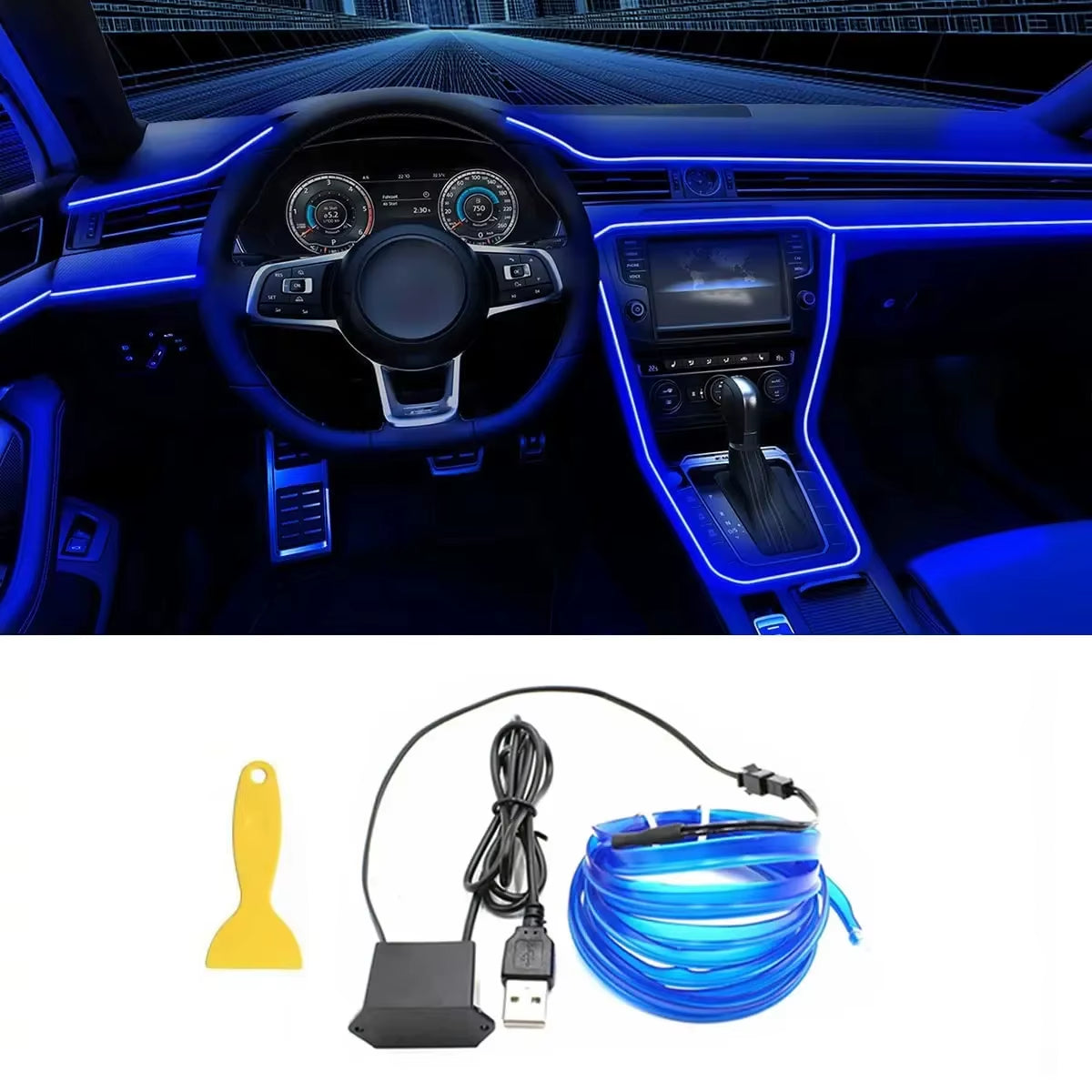 5M Car Interior Led Strip Light Neon EL Wiring Decorative Lamp for Auto DIY Flexible Ambient Light USB Party Atmosphere Diode