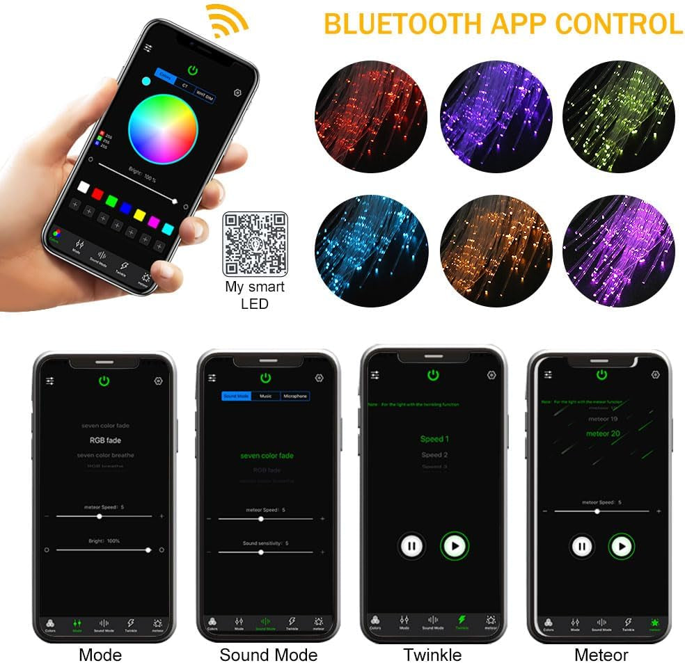 Twinkle Starlight Headliner Light,16W 500Pcs 6.5Ft LED Star Ceiling Fiber Optic Light Kit App/Remote Control for Car/Home/Party