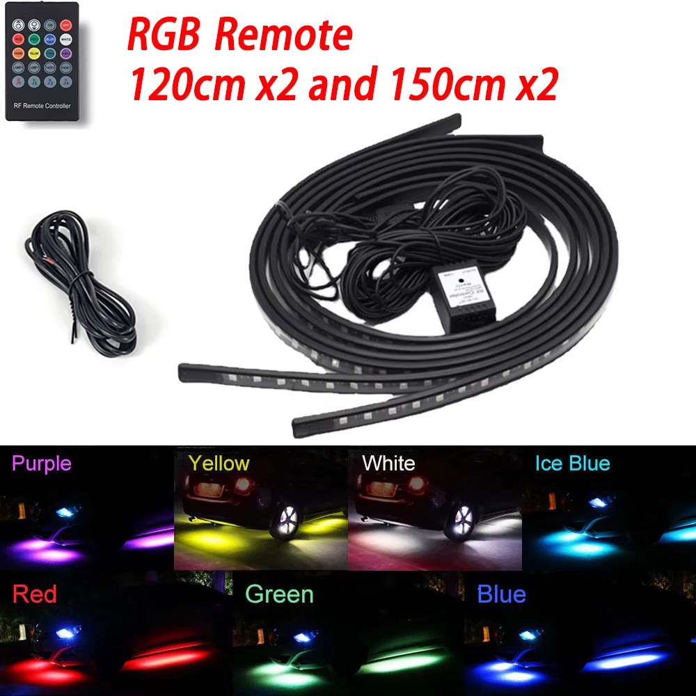 Neon LED RGB Car Underglow Bottom Light Remote/App Control Flexible Waterproof LED Strip Car Underbody Light Decorative Lamp