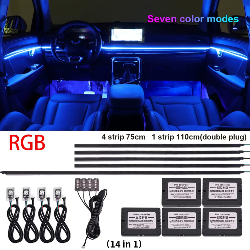 18 in 1 Newest Hidden Car LED Ambient Light Smoke Matt Black Acrylic Strip RGB Symphony Interior Decoration Atmosphere Light Kit