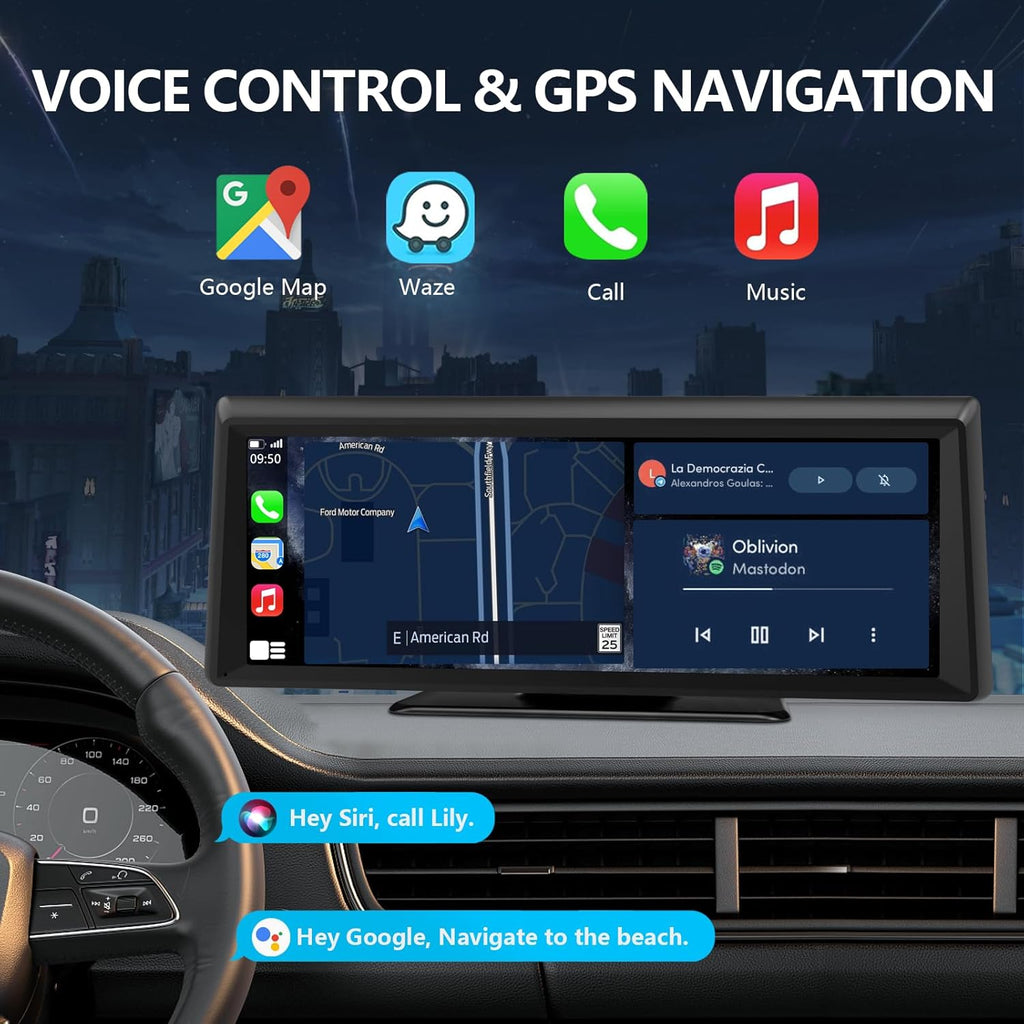 Upgrade Your Drive: 8.1" Wireless Carplay Screen & 2K Dash Cam with Bluetooth, GPS, and Voice Control