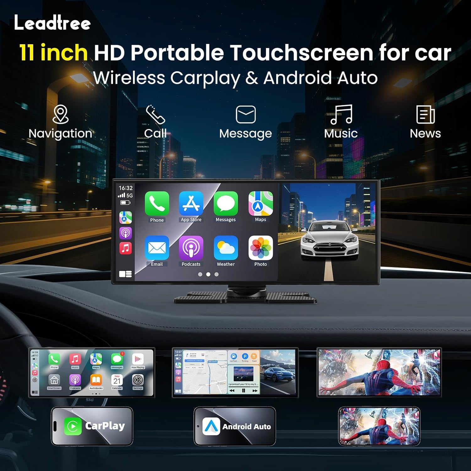 Ultimate 11.5 Inch Wireless CarPlay Screen - HD Touchscreen with 4K Dash Cam, 1080P Backup Camera, Navigation, Bluetooth, Voice Control & More for All Vehicles