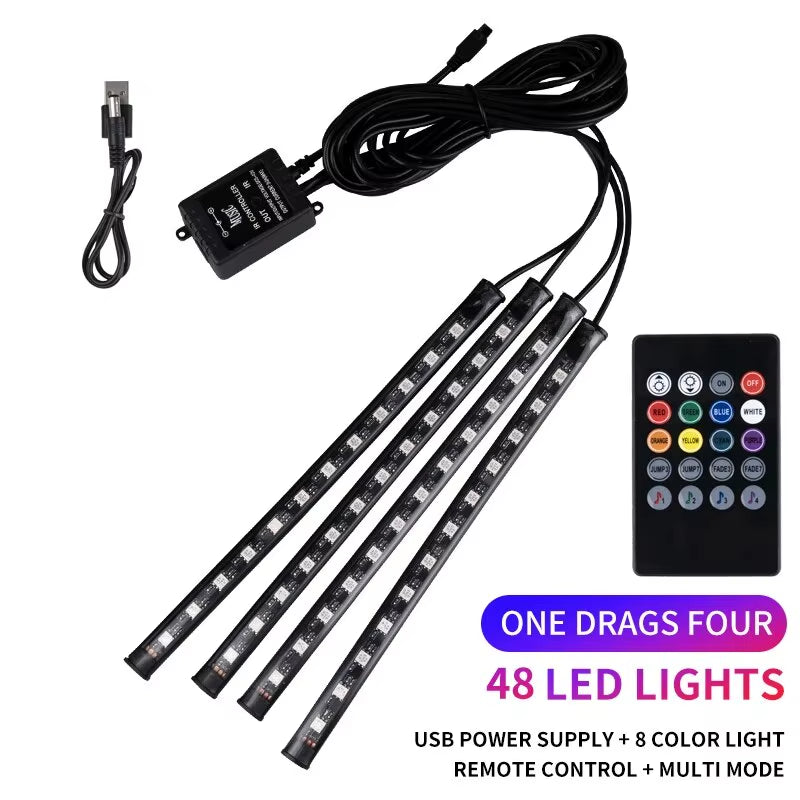 Universal Car RGB Ambient Lights LED Strip Interior Atmosphere Lamps 8 Colors Decorative off Road 4X4 SUV Automobile Accessories