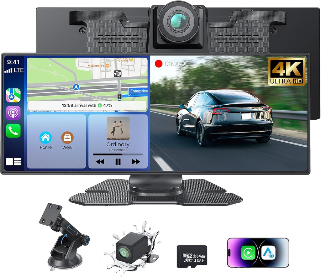 11.26” Portable Carplay Screen for Car,Car Stereo with Apple Carplay & Android Auto,Incell Touch Screen,4K Dash Cam,1080P Backup Camera,Mirror Link, Voice Control, Bluetooth 5.3,GPS,FM