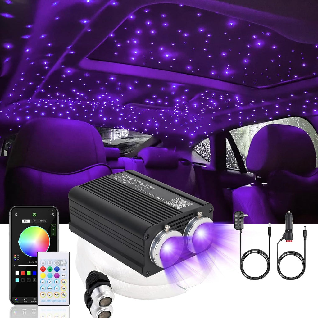 Twinkle Headliner Star Light Kit, 1000Pcs*0.03In*9.8Ft Ceiling Fiber Optic Lights App/Remote Control Star Effect Music Mode RGBW Sound Activated for Car Roof Home Ceiling