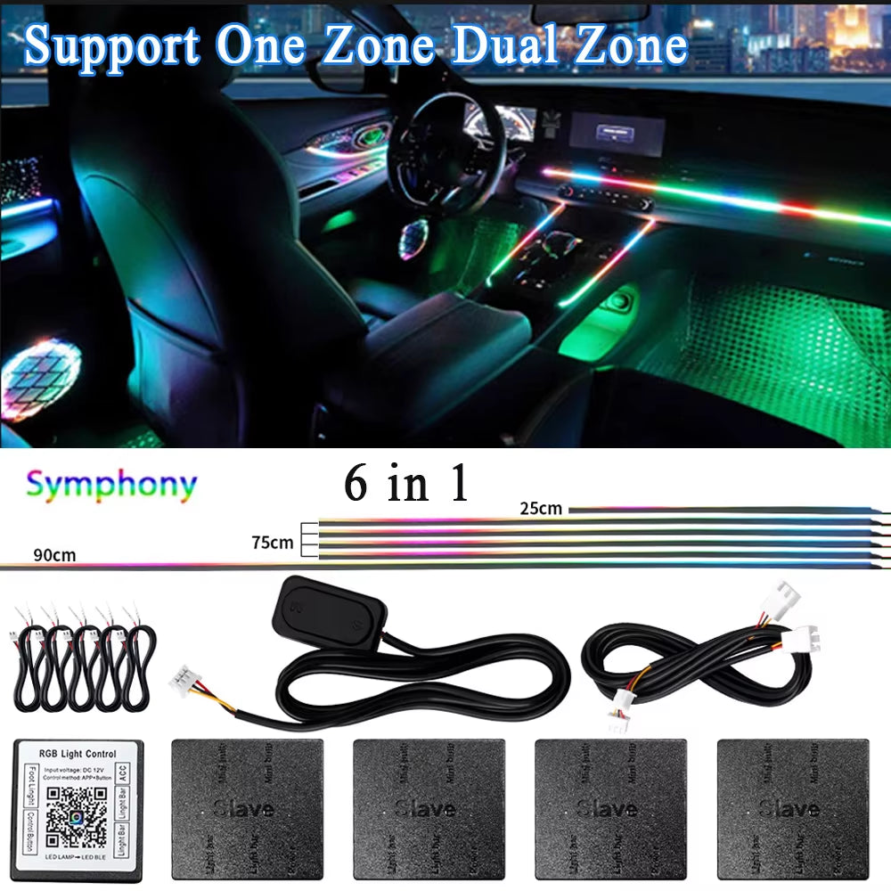 14/18 in 1 Led Acrylic Car Ambient Light RGB 64 213 Color Symphony Acrylic APP Streamer Atmosphere Lamp Kit One Zone Dual Zone