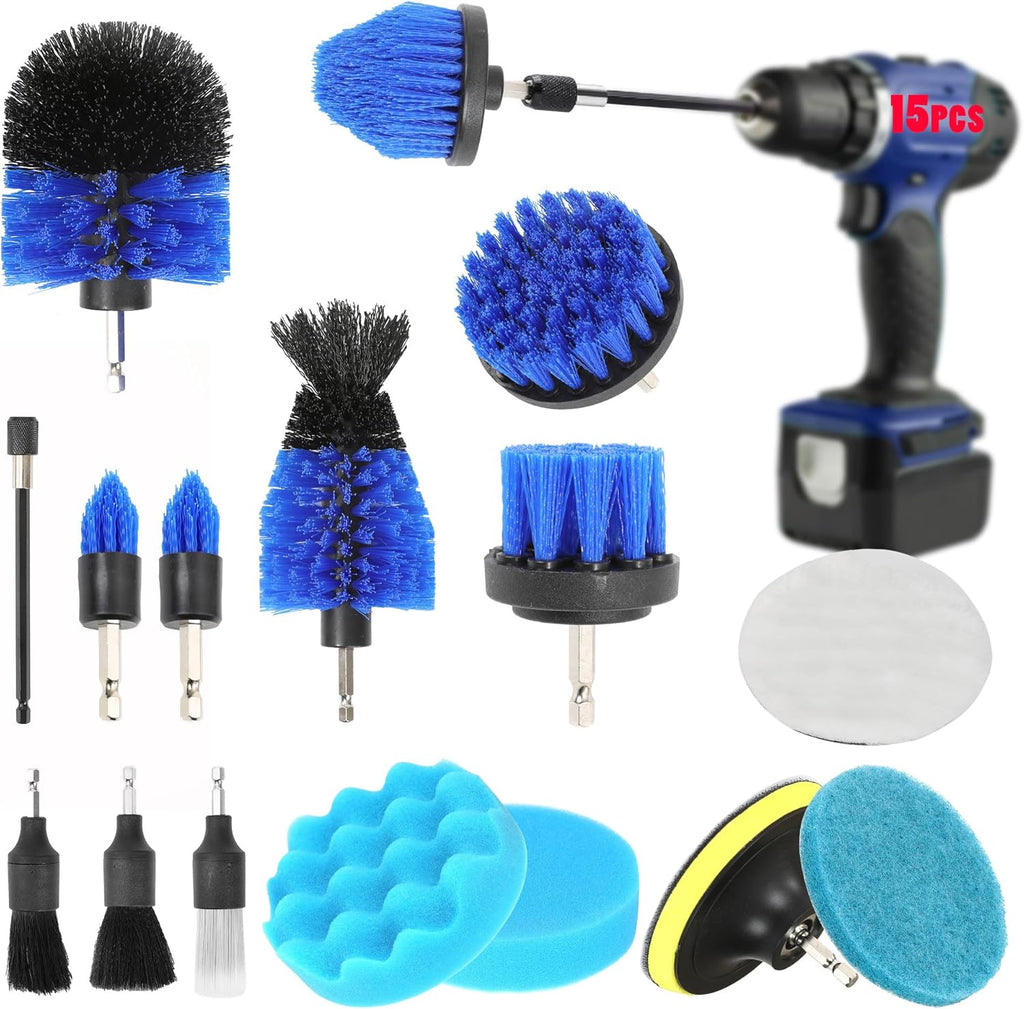 15Pcs Car Cleaning Kit Interior Detailing Kit, Blue Drill Brush Attachments for Cleaning