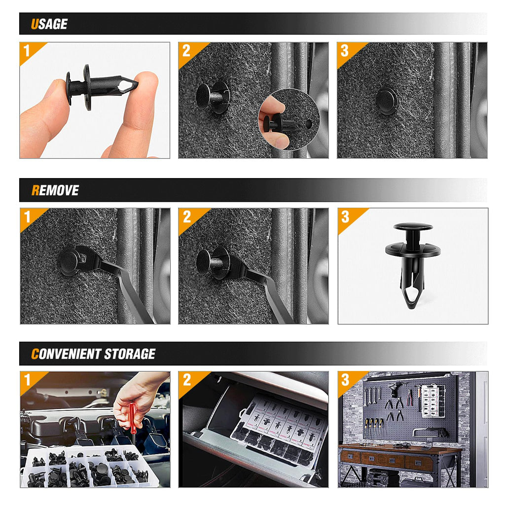 - GRC-33 240PCS Bumper Retainer Clips Car Plastic Rivets Fasteners Push Retainer Kit Most Popular Sizes Auto Push Pin Rivets Set -Door Trim Panel Fender Clips for GM Ford Toyota Honda Chrysler