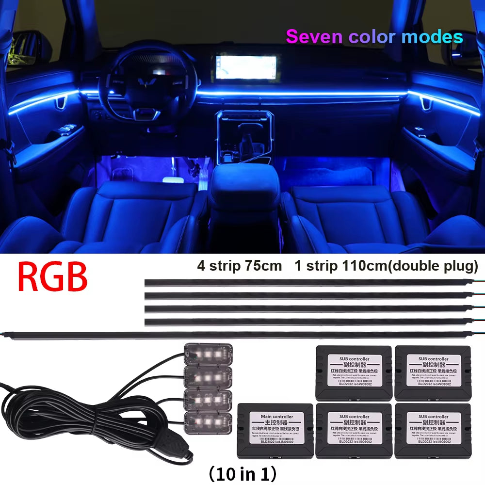 18 in 1 Newest Hidden Car LED Ambient Light Smoke Matt Black Acrylic Strip RGB Symphony Interior Decoration Atmosphere Light Kit