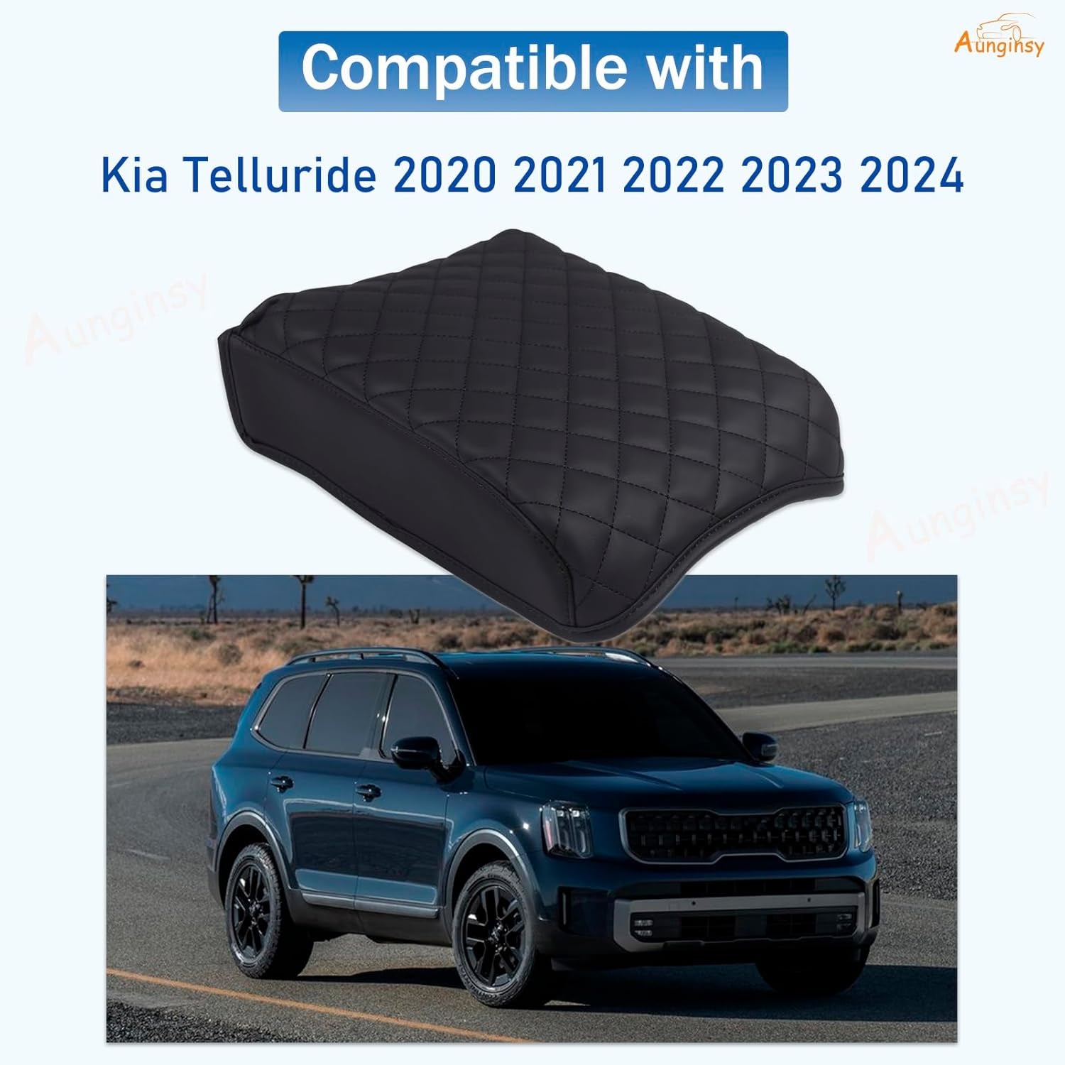 Car Leather Center Console Protector Cover Compatible with Kia Telluride 2020-2025 Center Console Armrest Seat Box Cover Cushion Lid Protector Pad Waterproof Anti-Scratch Interior Accessories