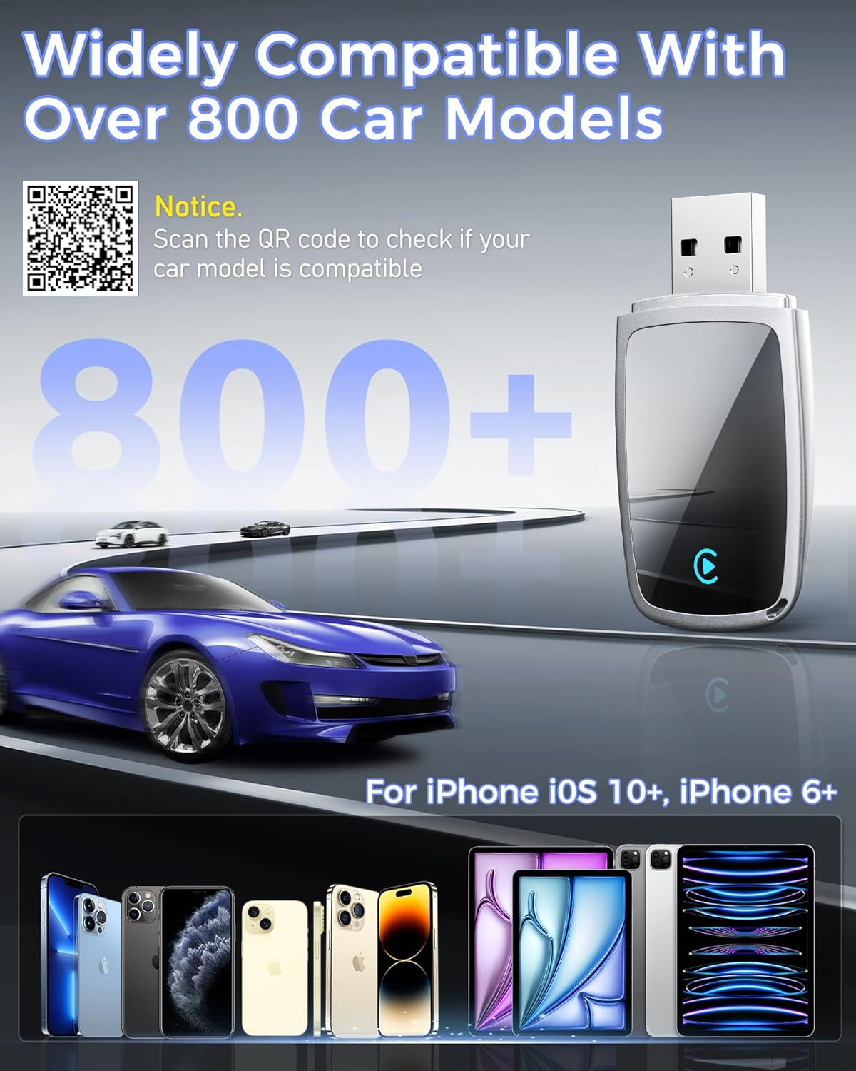 Wireless Carplay Adapter for Apple Iphone（2025 Upgrade）- Convert Wired Carplay to Carplay Wireless Adapter, Stable Connection Compatible with OEM Wired Carplay Vehicles & Ios 10+（Silver）