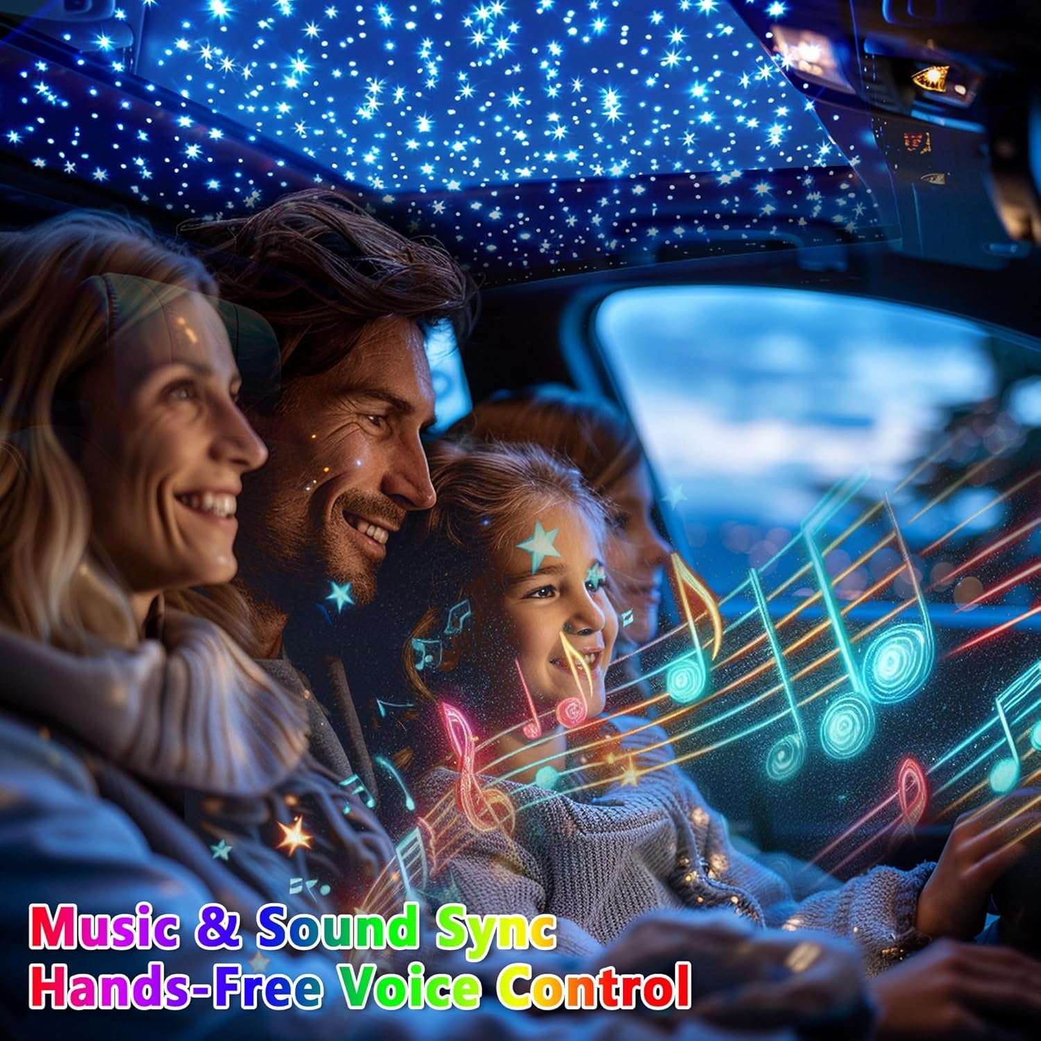 Starlight Headliner Kit 550 Piece Twinkle 0.03In*9.8Ft/0.75Mm*3M, 16W Starlight Headliner Music/Voice Activated Star Lights for Car,  RGBW Starlights for Theater Game Bed Room Ceiling