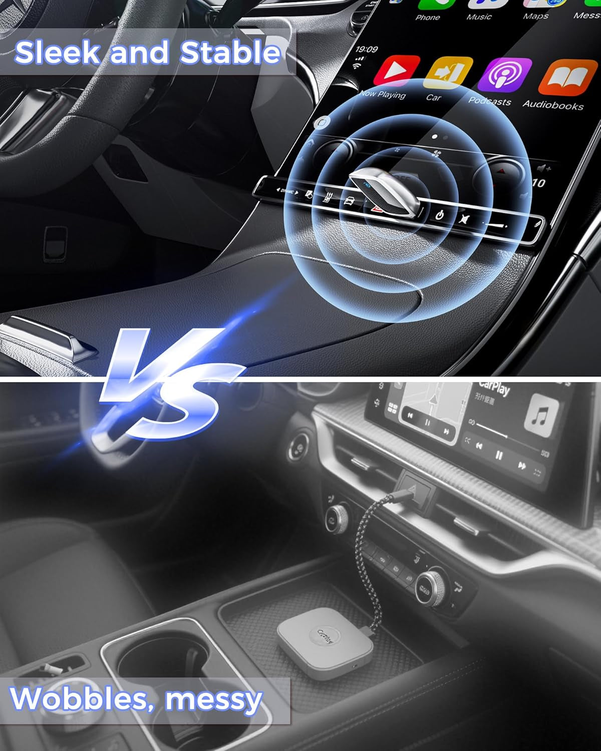 Wireless Carplay Adapter for Apple Iphone（2025 Upgrade）- Convert Wired Carplay to Carplay Wireless Adapter, Stable Connection Compatible with OEM Wired Carplay Vehicles & Ios 10+（Silver）