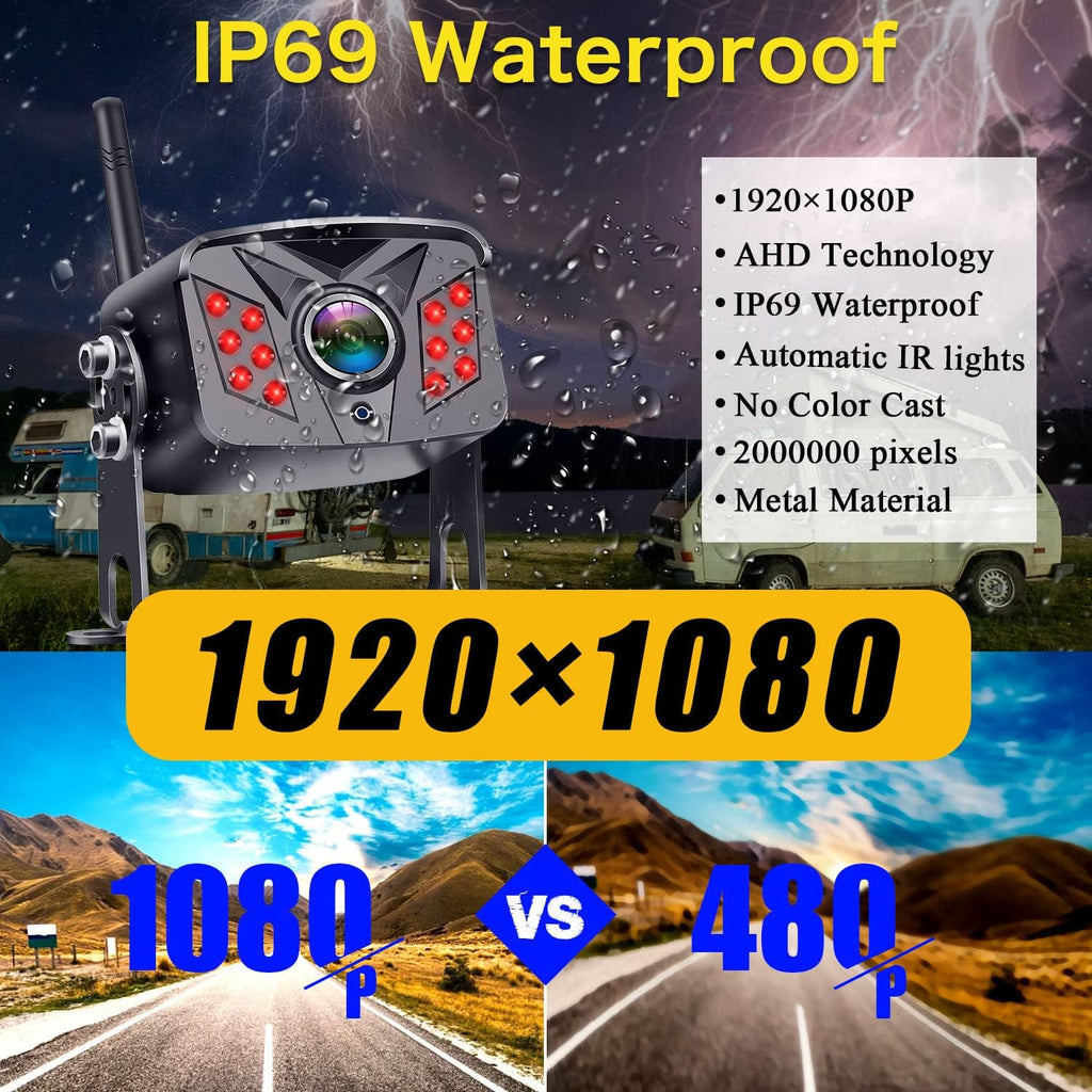 RV Backup Camera Wireless Waterproof 7'' LCD Split Screen DVR Dash Monitor Touch Key Rear View System 4 Channels Travel Trailers Adapter for Furrion Pre-Wired Rvs Night Vision LK7