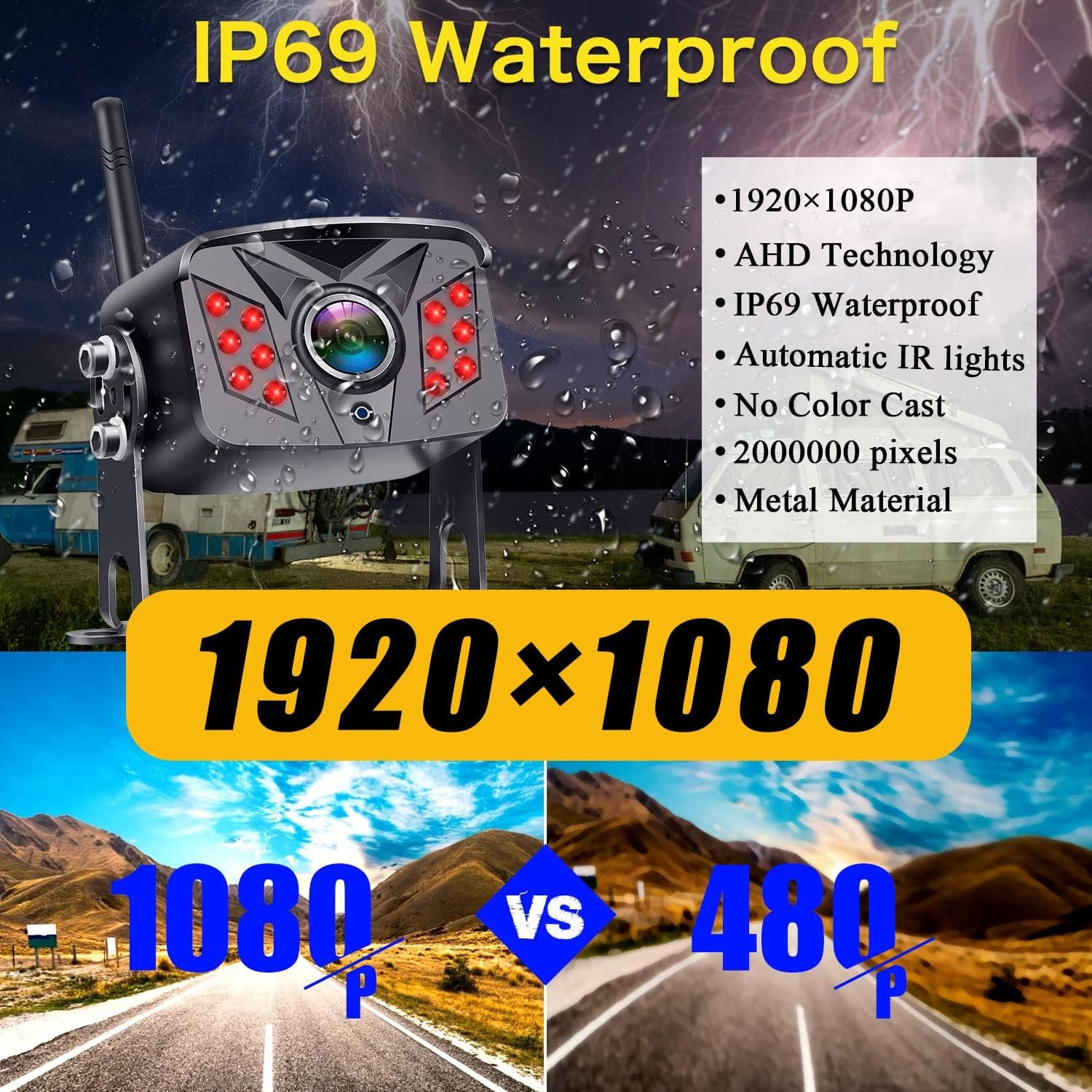 RV Backup Camera Wireless Waterproof 7'' LCD Split Screen DVR Dash Monitor Touch Key Rear View System 4 Channels Travel Trailers Adapter for Furrion Pre-Wired Rvs Night Vision LK7