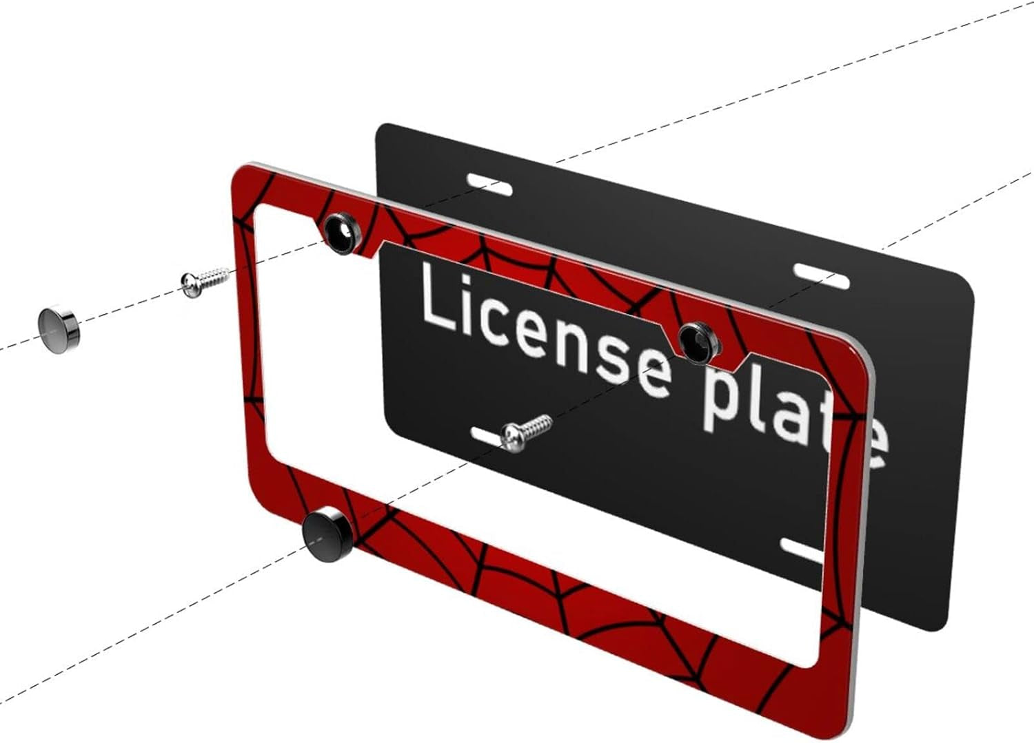 Red Spider Web License Plate Frames Cute Car Accessories for Us Canada Standard Women Men 2 Pack 2 Holes with Black Screw Caps