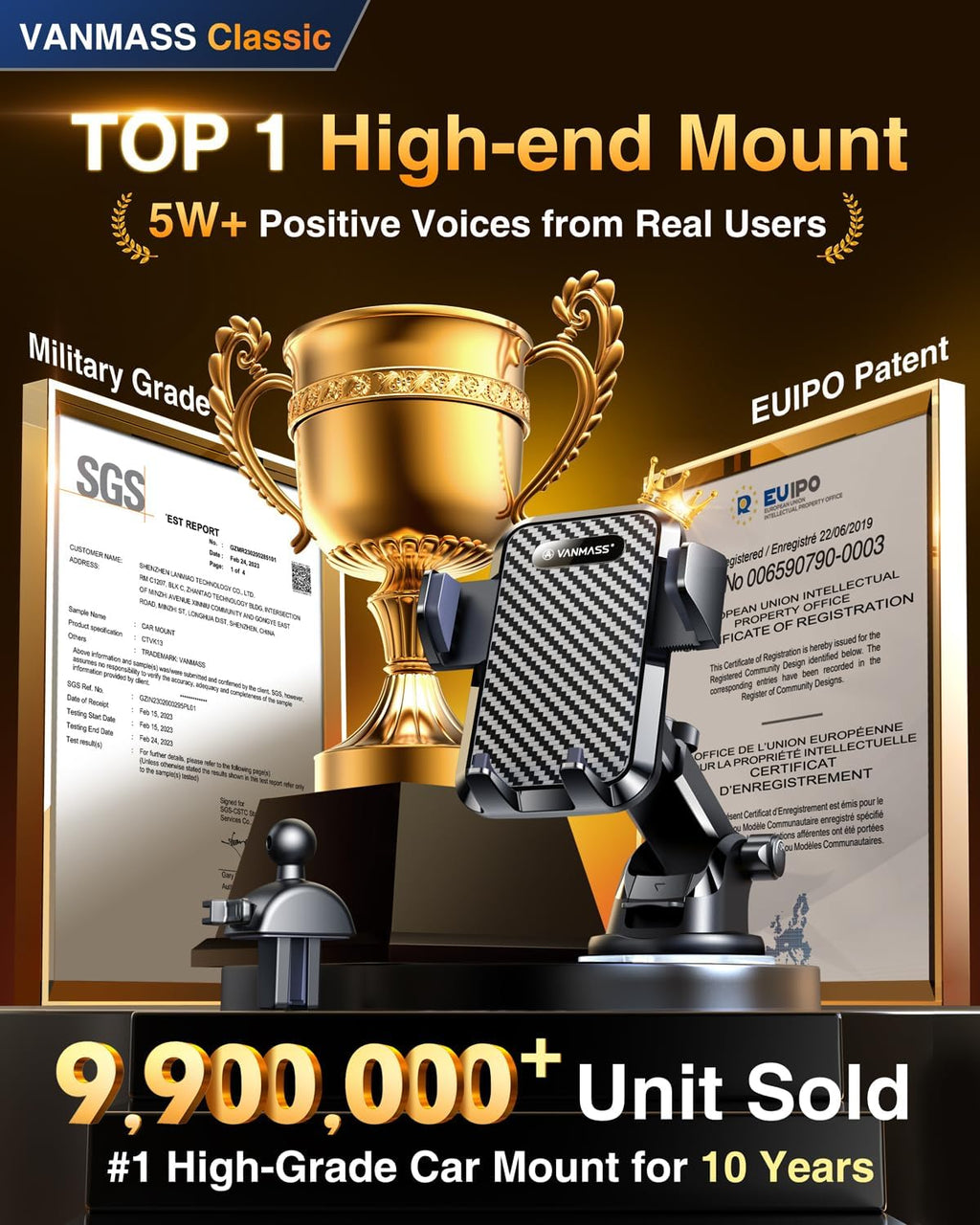 Ultimate Military-Grade Car Phone Mount - 85+LBS Strong Suction for Dashboard, Windshield & Vent - Compatible with iPhone 17 Pro Max, 16, 15 & Samsung - Patent & Safety Certified