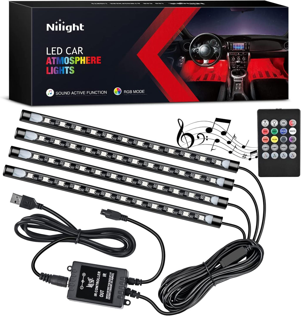 48 Leds DC 5V Multicolor Music Car Strip Light under Dash Lighting Kit with Sound Active Function and Wireless Remote Control, 2 Years Warranty, 4PCS USB Interior Lights