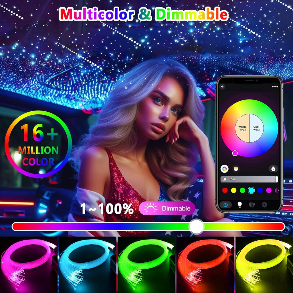 Luxury Starlight Headliner Kit 1000 Piece 32W Twinkle & Meteor Dual-Engine 200 Shooting Stars RGBW Fiber Optic Lights Music Sync Modes - Headliner Kit for Truck SUV Jeep Sunroofs, Curved Ceiling